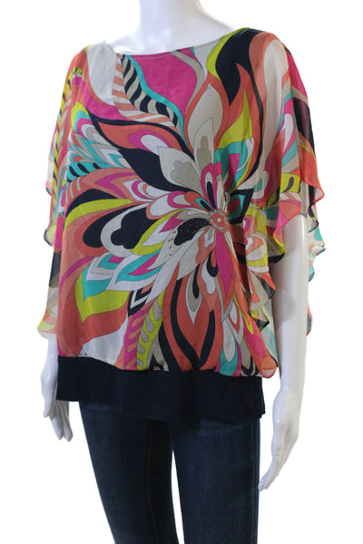 Trina Turk Womens Short Sleeve Scoop Neck Floral Top Multi Size S