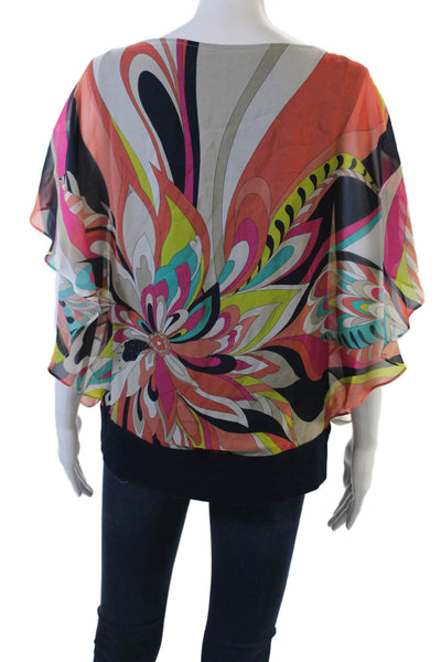Trina Turk Womens Short Sleeve Scoop Neck Floral Top Multi Size S