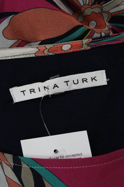 Trina Turk Womens Short Sleeve Scoop Neck Floral Top Multi Size S