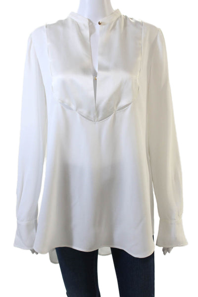 Rachel Zoe Womens Long Sleeve V-neck Button Up Blouse White Size S
