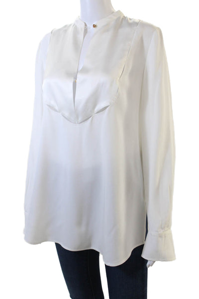 Rachel Zoe Womens Long Sleeve V-neck Button Up Blouse White Size S