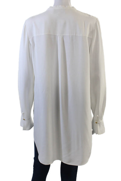 Rachel Zoe Womens Long Sleeve V-neck Button Up Blouse White Size S
