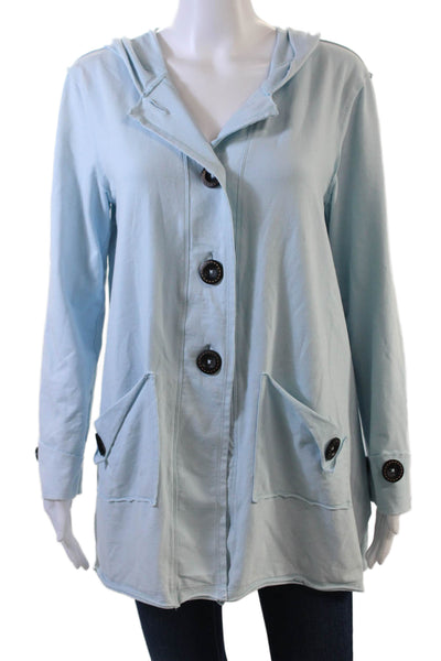 Neon Buddha Womens Cotton Open Long Sleeve Button Blouse Blue Size S