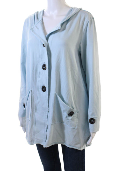 Neon Buddha Womens Cotton Open Long Sleeve Button Blouse Blue Size S