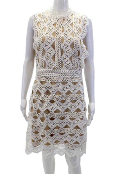Lucy Paris Womens Sleeveless Crew Neck Embroidered Dress Brown White Size Medium