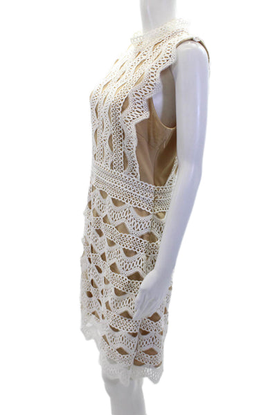 Lucy Paris Womens Sleeveless Crew Neck Embroidered Dress Brown White Size Medium
