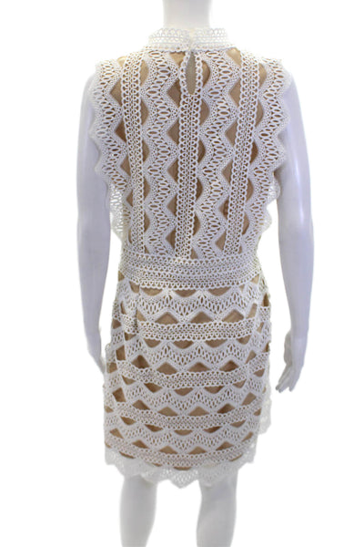 Lucy Paris Womens Sleeveless Crew Neck Embroidered Dress Brown White Size Medium