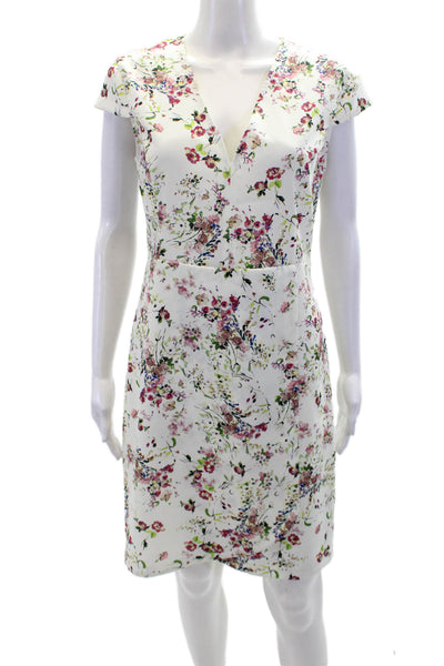 Liu JO Womens Side Zip Cap Sleeve V Neck Floral Sheath Dress White Size IT 44