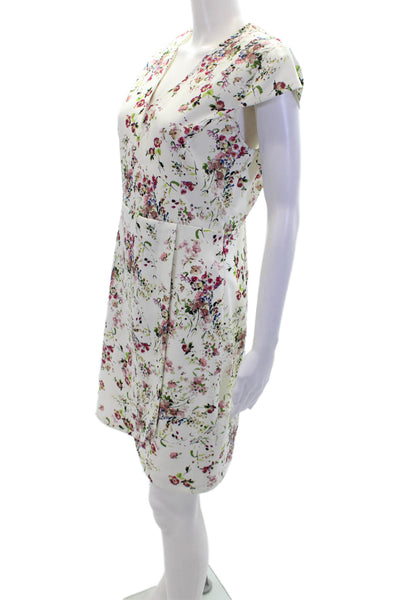 Liu JO Womens Side Zip Cap Sleeve V Neck Floral Sheath Dress White Size IT 44