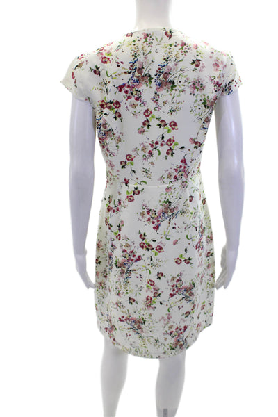 Liu JO Womens Side Zip Cap Sleeve V Neck Floral Sheath Dress White Size IT 44
