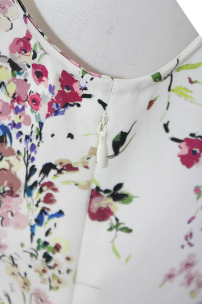 Liu JO Womens Side Zip Cap Sleeve V Neck Floral Sheath Dress White Size IT 44