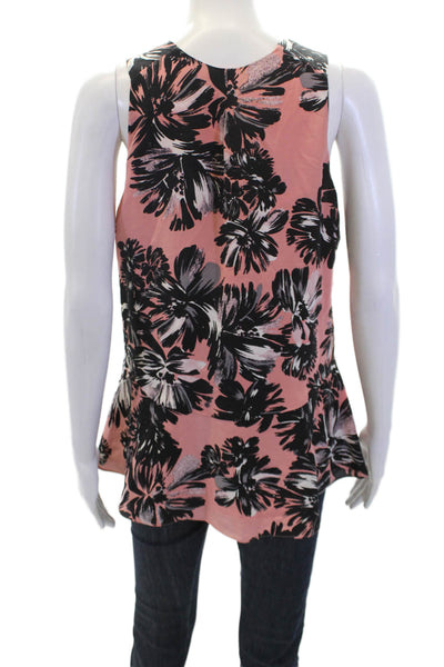 Rebecca Taylor Womens Sleeveless V Neck Floral Silk Top Pink Black Size 8
