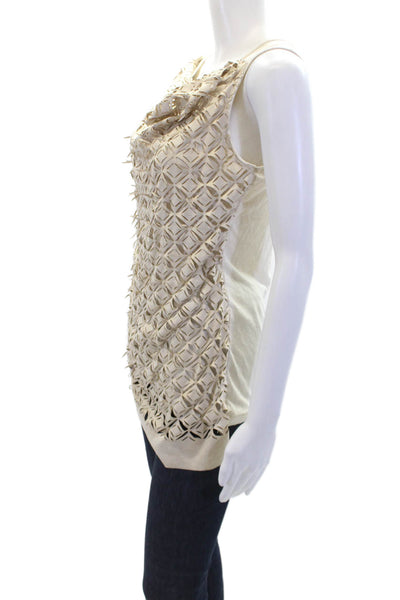 D. Exterior Womens Scoop Neck Knit Laser Cut Overlay Tank Top White Size Small