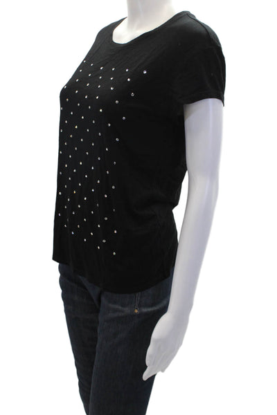 Generation Love Womens Jeweled Short Sleeve Basic T-Shirt Black Size S
