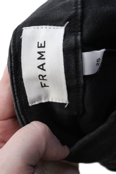 Frame Womens Cotton Bootcut Zippered Mid-Rise Jeans Solid Black Size 25