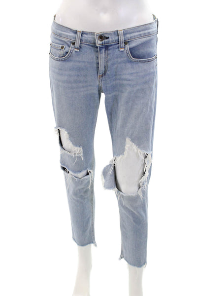Rag & Bone Jean Womens Cotton Distressed Light Wash Slim Jeans Blue Size 26