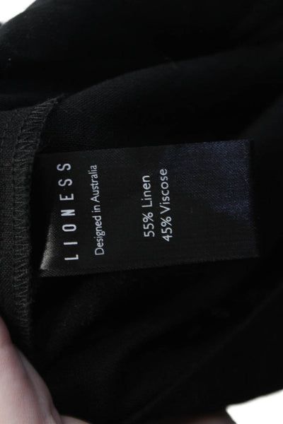 Lioness Womens Linen High-Waisted Wide-Leg Casual Pants Black Size 2XS