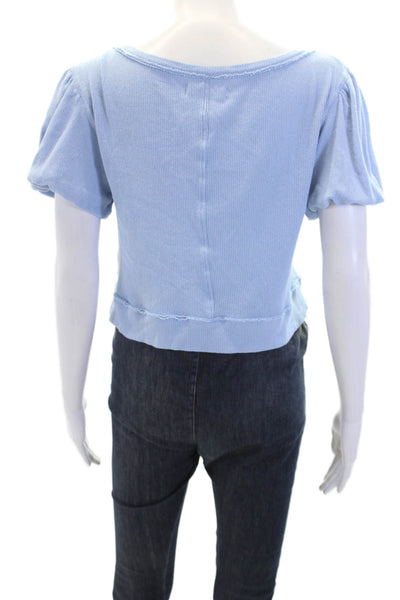 We The Free Womens Cotton Short Sleeve Button-Down Blouse Blue Size S