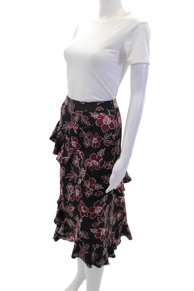 Tahari Womens Side Zip Tiered Floral Midi Skirt Black Red White Size 12