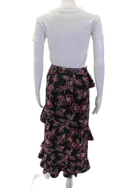 Tahari Womens Side Zip Tiered Floral Midi Skirt Black Red White Size 12