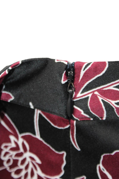 Tahari Womens Side Zip Tiered Floral Midi Skirt Black Red White Size 12