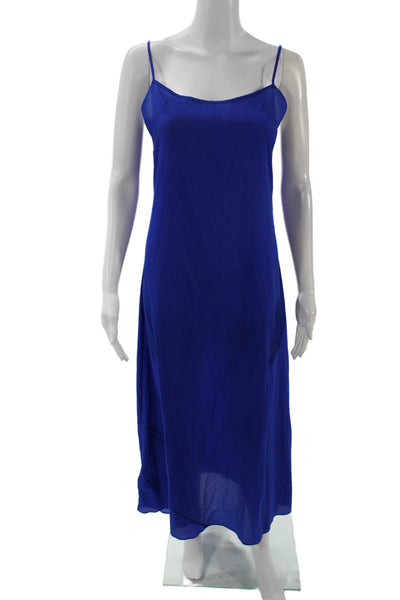 BCBGMAXAZRIA Women's Round Neck Sleeveless Ruffle Maxi Dress Blue Size XS