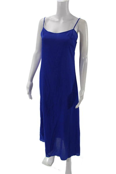 BCBGMAXAZRIA Women's Round Neck Sleeveless Ruffle Maxi Dress Blue Size XS