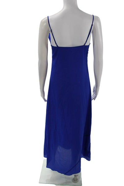 BCBGMAXAZRIA Women's Round Neck Sleeveless Ruffle Maxi Dress Blue Size XS