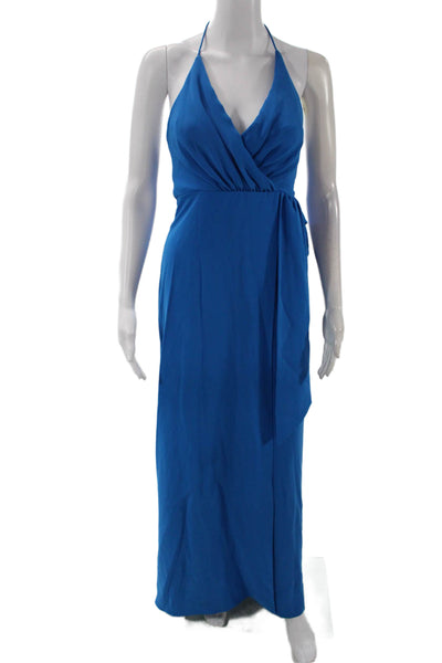 Jay Godfrey Women's V-Neck Spaghetti Straps Wrap Maxi Dress Blue Size 4