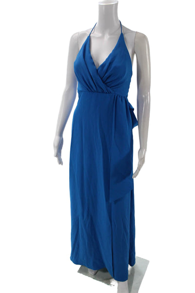 Jay Godfrey Women's V-Neck Spaghetti Straps Wrap Maxi Dress Blue Size 4