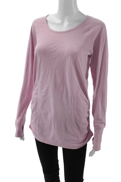 Athleta Womens Long Sleeve Scoop Neck Knit Shirt Bubblegum Pink Size Large