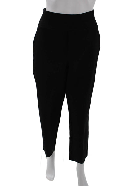Athleta Womens Elastic Waistband High Rise Pleated Straight Leg Pants Black 10