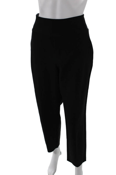 Athleta Womens Elastic Waistband High Rise Pleated Straight Leg Pants Black 10