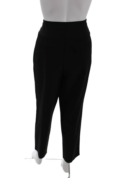 Athleta Womens Elastic Waistband High Rise Pleated Straight Leg Pants Black 10
