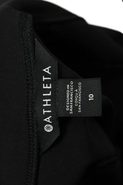 Athleta Womens Elastic Waistband High Rise Pleated Straight Leg Pants Black 10