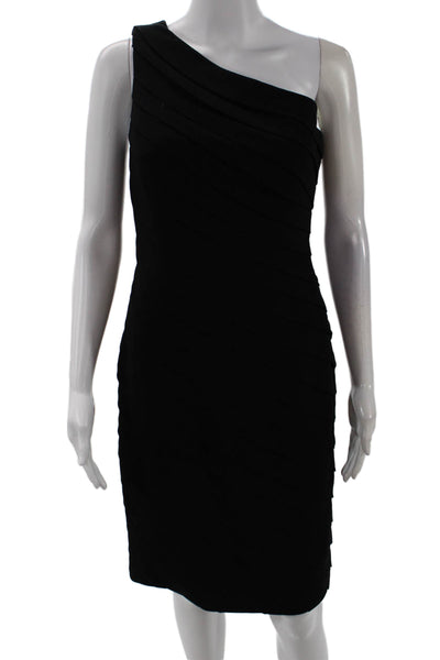 Carmen Marc Valvo Womens Side Zip One Shoulder Tiered Dress Black Size 4