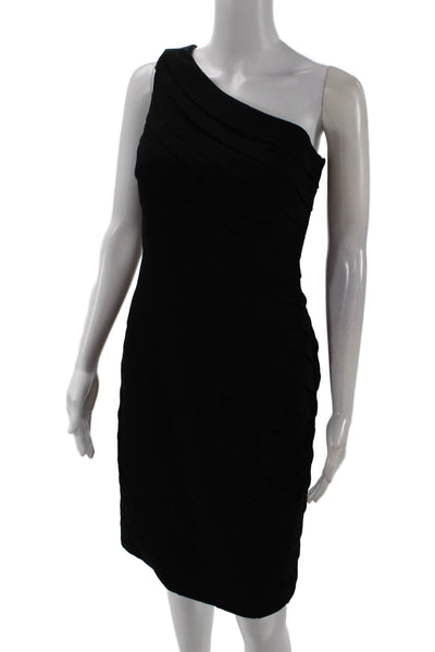 Carmen Marc Valvo Womens Side Zip One Shoulder Tiered Dress Black Size 4
