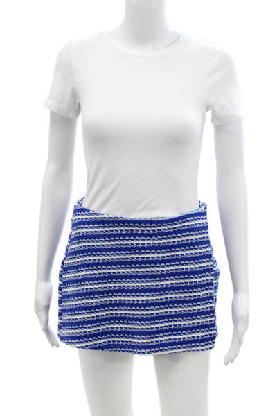 Zara Womens Cotton Striped Woven Open Knit Zip Up Mini Skort Blue Size M