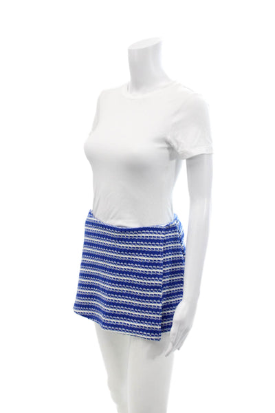 Zara Womens Cotton Striped Woven Open Knit Zip Up Mini Skort Blue Size M