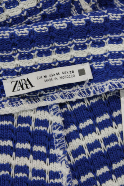 Zara Womens Cotton Striped Woven Open Knit Zip Up Mini Skort Blue Size M