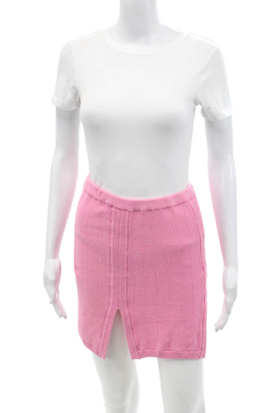 Camila Coelho Womens Cotton Stretch Knit Split Hem Mini Skirt Pink Size S
