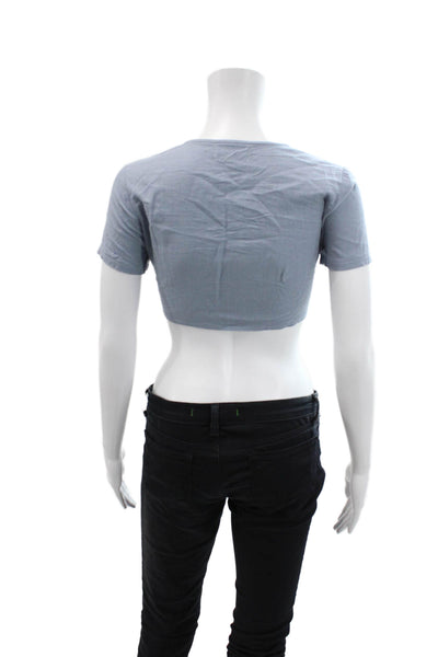 L'atiste Womens Cotton Short Sleeve V-Neck Wrap Cropped Blouse Blue Size M