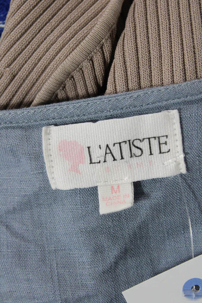 L'atiste Womens Cotton Short Sleeve V-Neck Wrap Cropped Blouse Blue Size M