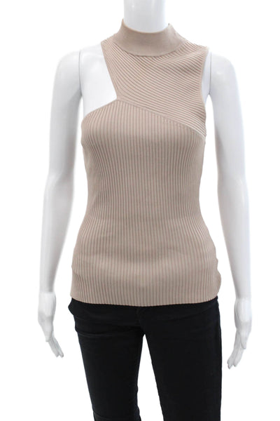 Intermix Womens Mock Neck Sleeveless Ribbed Asymmetrical Tank Top Pink Size S
