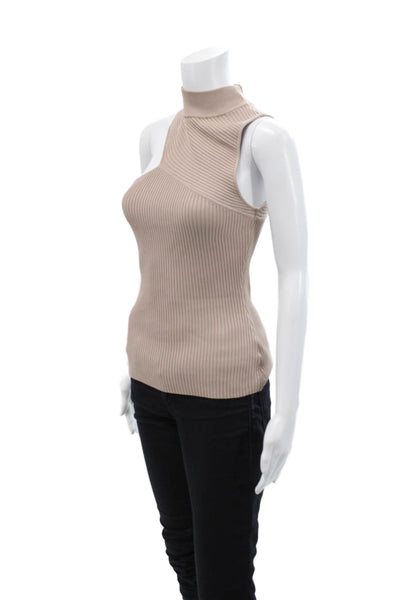 Intermix Womens Mock Neck Sleeveless Ribbed Asymmetrical Tank Top Pink Size S