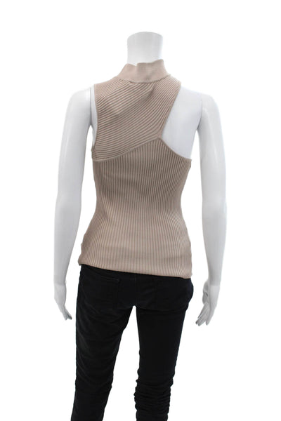 Intermix Womens Mock Neck Sleeveless Ribbed Asymmetrical Tank Top Pink Size S