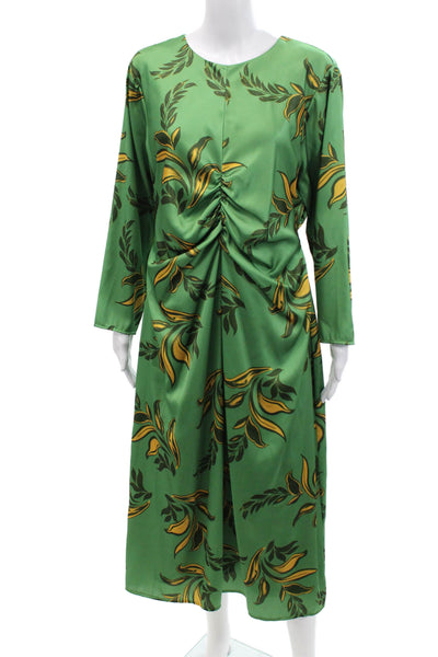 Alexia Admor Womens Textured Round Neck Long Sleeve Ruched Dress Green Size 12