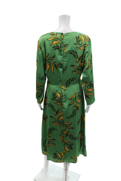 Alexia Admor Womens Textured Round Neck Long Sleeve Ruched Dress Green Size 12