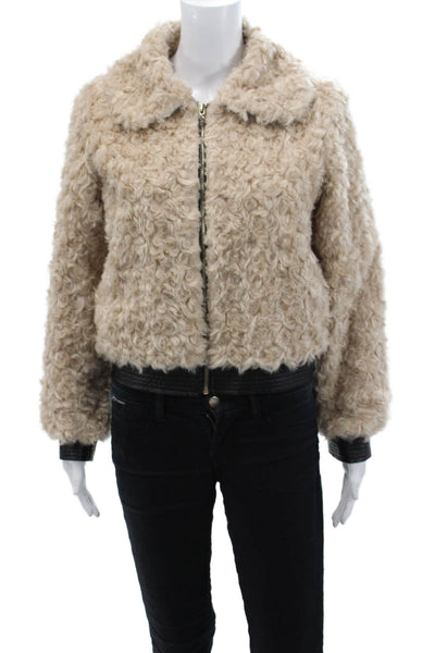 K Relish Womens Zippered Collared Long Sleeve Basic Jacket Beige Size XS