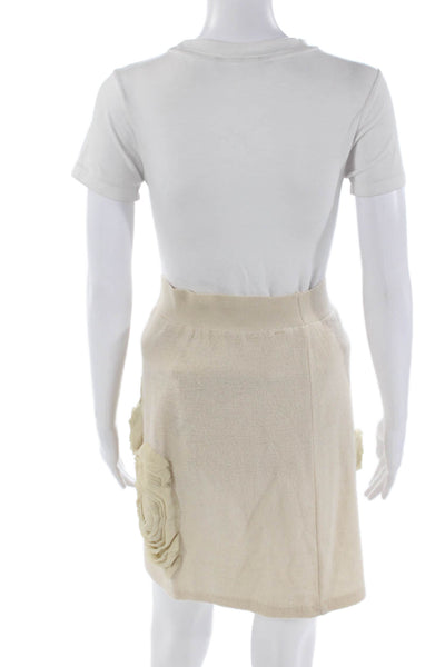 Knitted & Knotted Womens Wool Floral Stretch Mini Skirt Beige Size XS